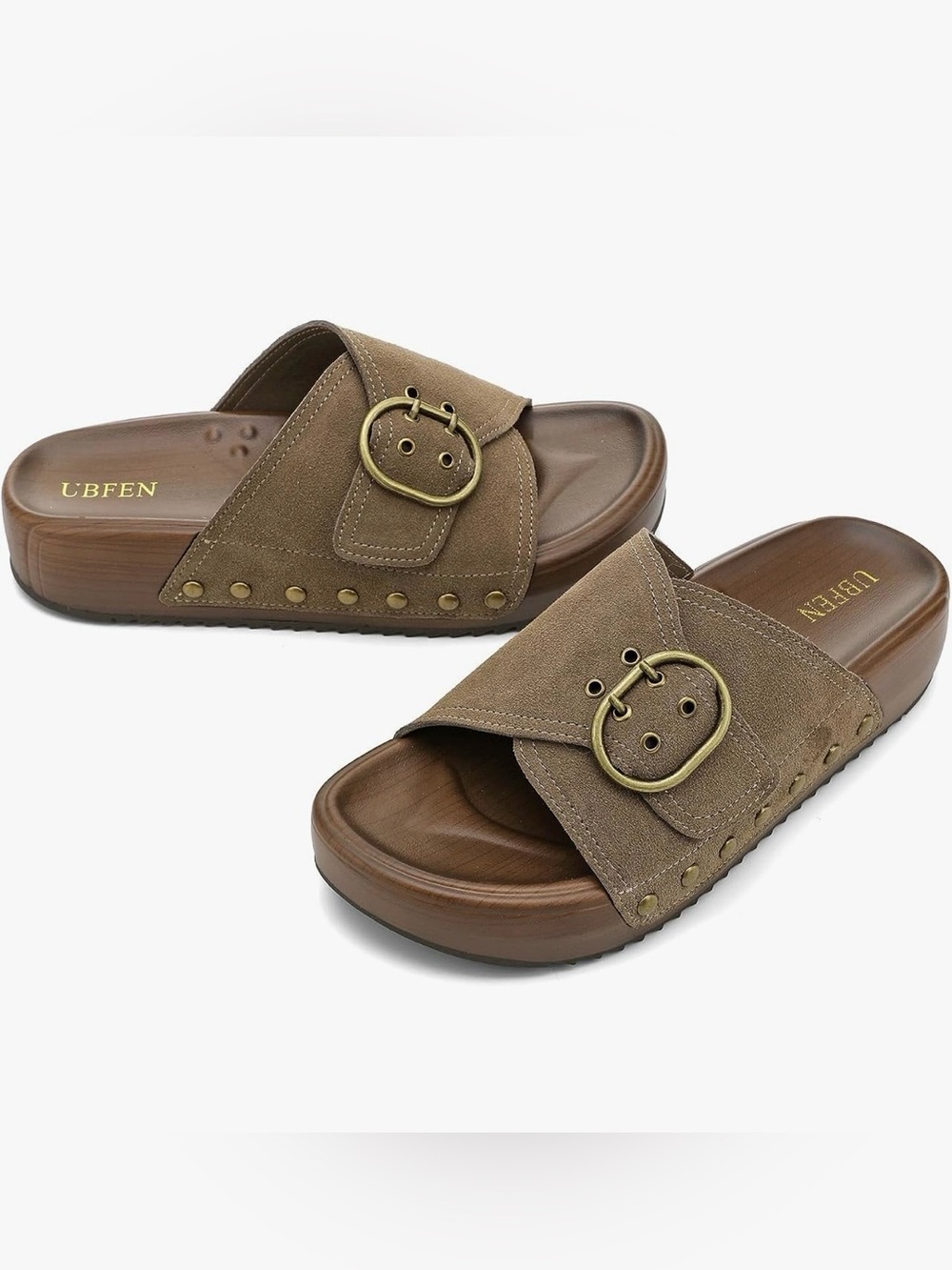 UBFEN Women’s Platform Slide Sandals Suede Buckle Sandal with Cushioned Footbed